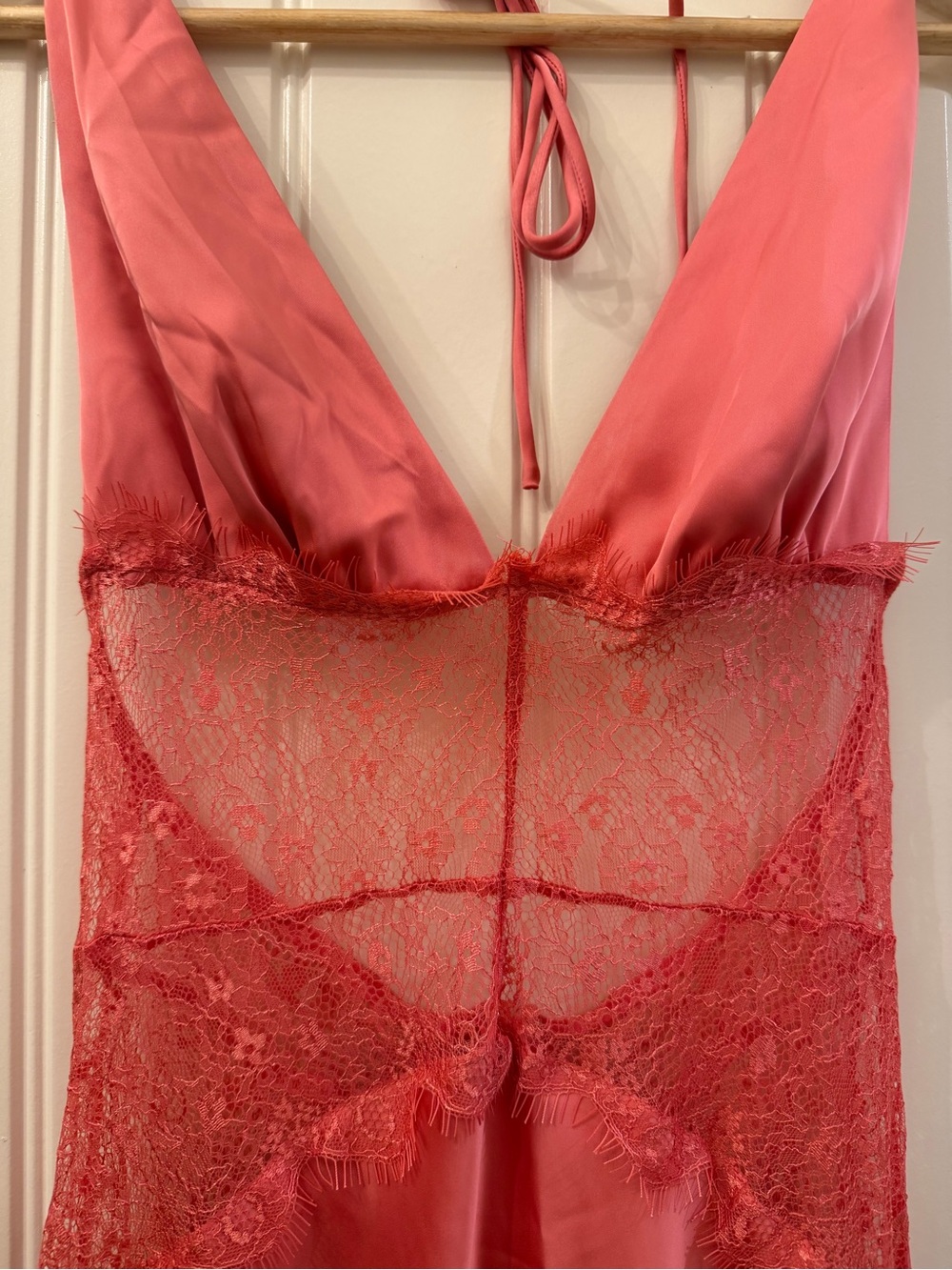 Dinah MESHKI Halter Lace-Trim Long Slip Gown in Rose Pink - Picture 3 of 4